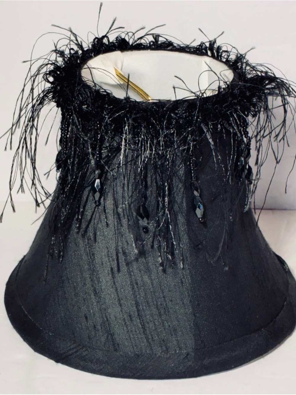 Black Feathered Beaded Lampshade